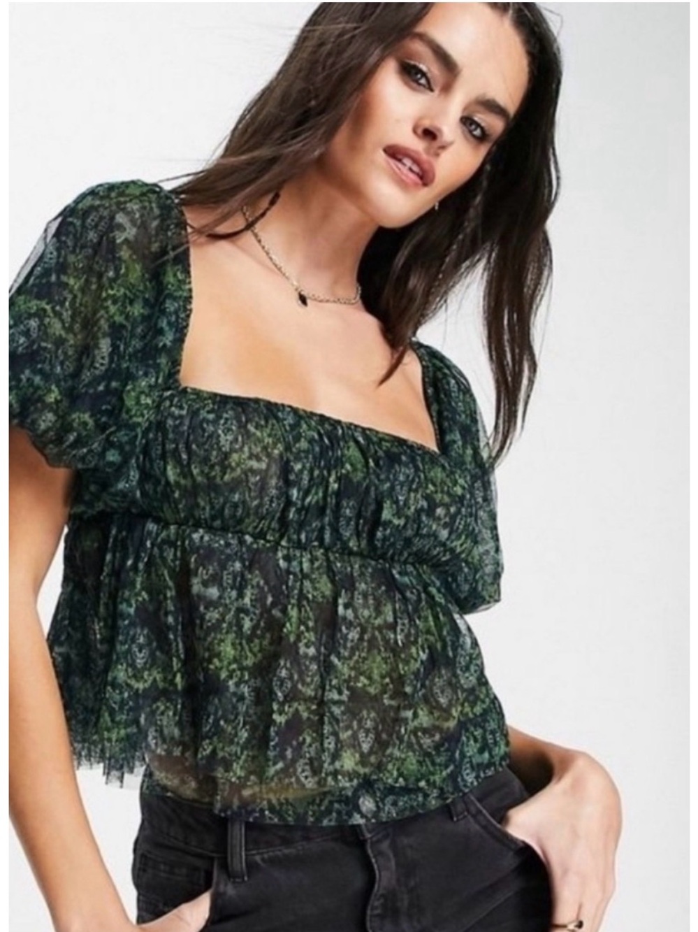Free People Penelope Smocked Green Top Size Large